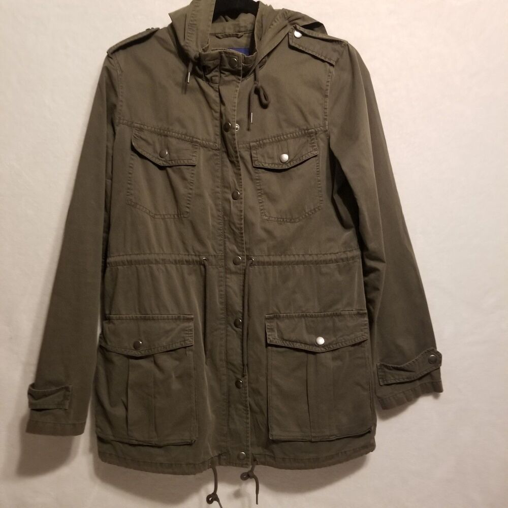 APT 9 S Jacket Olive Green Cotton Military Utility Anorak Hooded Drawstring